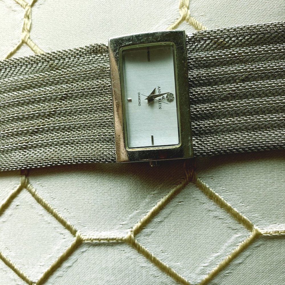 Anne Klein Diamond Mesh Band Rectangle Face Watch